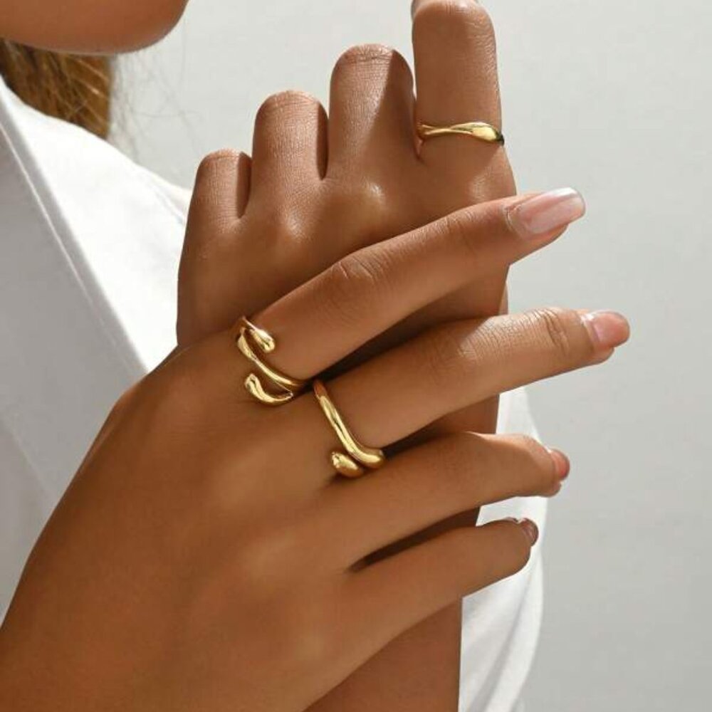 3-Piece Modern Ring Set Organic Statement Bands, … - image 2